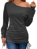 Casual off-the-shoulder slant-neck T-shirt top