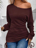 Casual off-the-shoulder slant-neck T-shirt top
