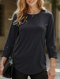 Casual Crew Neck Lace Tunic Top