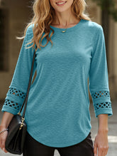 Casual Crew Neck Lace Tunic Top
