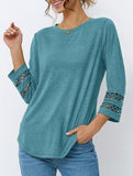 Casual Crew Neck Lace Tunic Top
