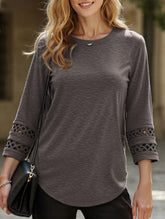 Casual Crew Neck Lace Tunic Top