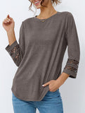 Casual Crew Neck Lace Tunic Top