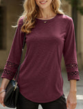 Casual Crew Neck Lace Tunic Top