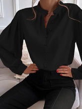 Women's solid color loose stand collar shirt