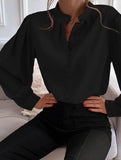 Women's solid color loose stand collar shirt