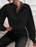 Women's solid color loose stand collar shirt