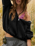 Sports Hoodie Zip-up Drawstring Long Sleeve Top