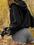 Sports Hoodie Zip-up Drawstring Long Sleeve Top