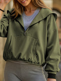 Sports Hoodie Zip-up Drawstring Long Sleeve Top