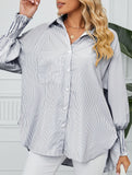Casual pleated loose striped shirt