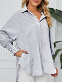 Casual pleated loose striped shirt