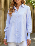 Casual pleated loose striped shirt