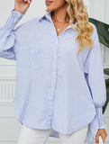 Casual pleated loose striped shirt