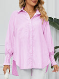 Casual pleated loose striped shirt