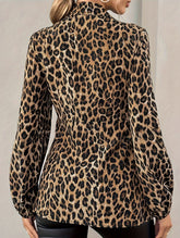 Leopard print lace-up V-neck long-sleeved shirt