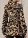 Leopard print lace-up V-neck long-sleeved shirt