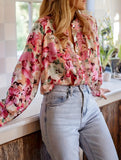 Loose lazy style printed crew neck shirt