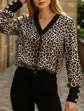 New leopard print long-sleeved V-neck top