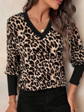 New leopard print long-sleeved V-neck top