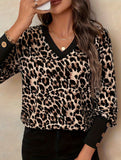 New leopard print long-sleeved V-neck top