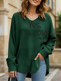 Loose solid color letter print V-neck sweater