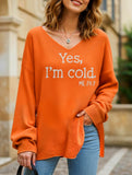 Loose solid color letter print V-neck sweater