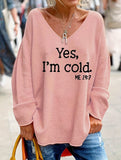 Loose solid color letter print V-neck sweater