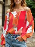 Off-the-shoulder lantern sleeves shirt
