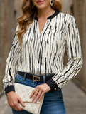 Casual long-sleeved V-neck striped shirt