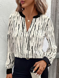 Casual long-sleeved V-neck striped shirt