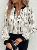 Casual long-sleeved V-neck striped shirt