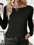 Striped round neck solid color T-shirt