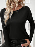 Striped round neck solid color T-shirt