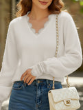 Solid color knitted hollow long-sleeved top