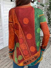 Retro Printed Crew Neck Long Sleeve Top