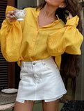 Loose lapel lantern sleeve long-sleeved shirt
