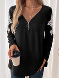 Loose Embroidered Raglan Long Sleeve Top