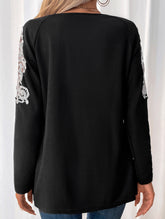 Loose Embroidered Raglan Long Sleeve Top