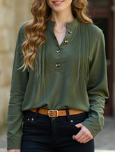 Vintage pleated stand collar half-open shirt