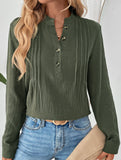 Vintage pleated stand collar half-open shirt