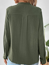 Vintage pleated stand collar half-open shirt