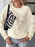 Casual striped bow crew neck pullover sweatshirt
