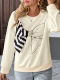 Casual striped bow crew neck pullover sweatshirt