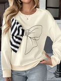 Casual striped bow crew neck pullover sweatshirt