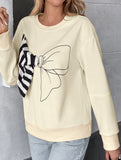 Casual striped bow crew neck pullover sweatshirt