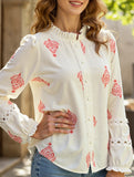 Lace Panel Round Neck Cardigan Shirt