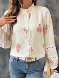 Lace Panel Round Neck Cardigan Shirt