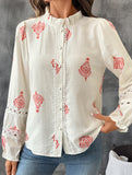 Lace Panel Round Neck Cardigan Shirt