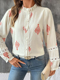 Lace Panel Round Neck Cardigan Shirt